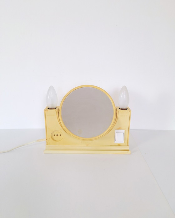 Image 1 of Vintage Vanity Mirror / Retro Cosmetic Mirror / Illuminated Mirror / Space Age Design / 70's Desk Mirror / Tabletop Mirror / Pop