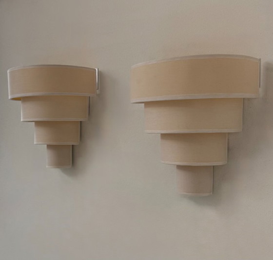 Image 1 of Paire d'appliques vintage, tissu beige, Arlus France 1980