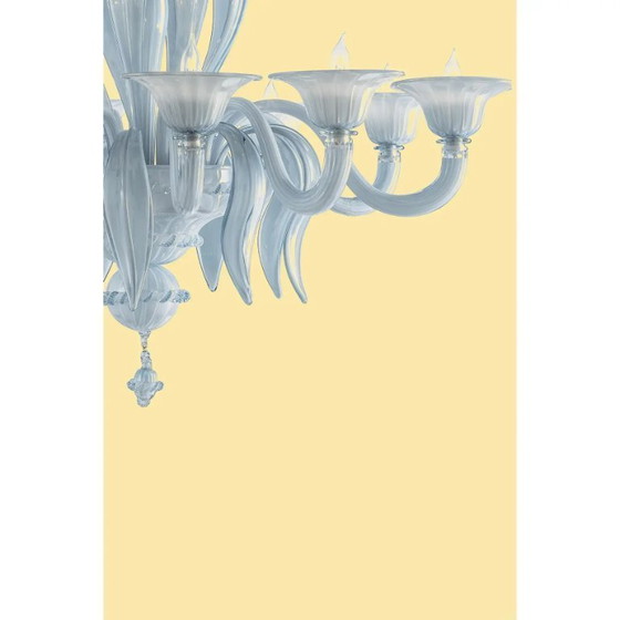Image 1 of Lampadario in vetro di Murano in stile veneziano azzurro, stile moderno di metà secolo, con foglie
