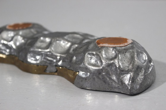 Image 1 of David Marshall Art3 - Brutalist aluminum & brass trinket tray, Peanut color, 1980s