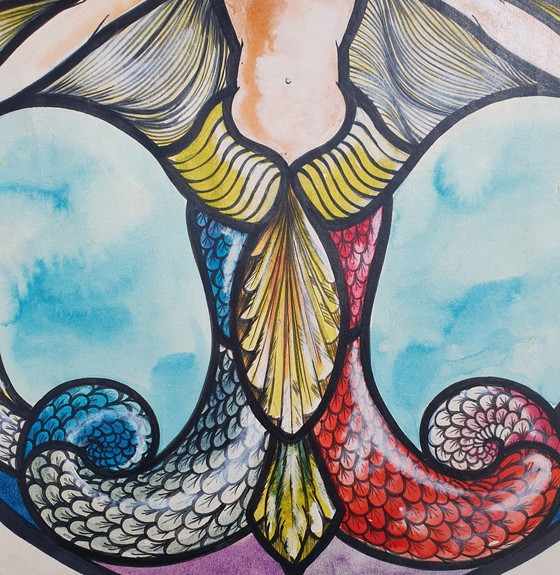 Image 1 of Disegno originale ad acquerello vintage per vetrata