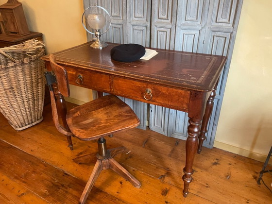 Image 1 of 19th Century Desk Worktable Leather And Inlaid With Gold Leaf