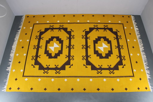 1950er Jahre Großer Kilim-Wollteppich , Tschechoslowakei