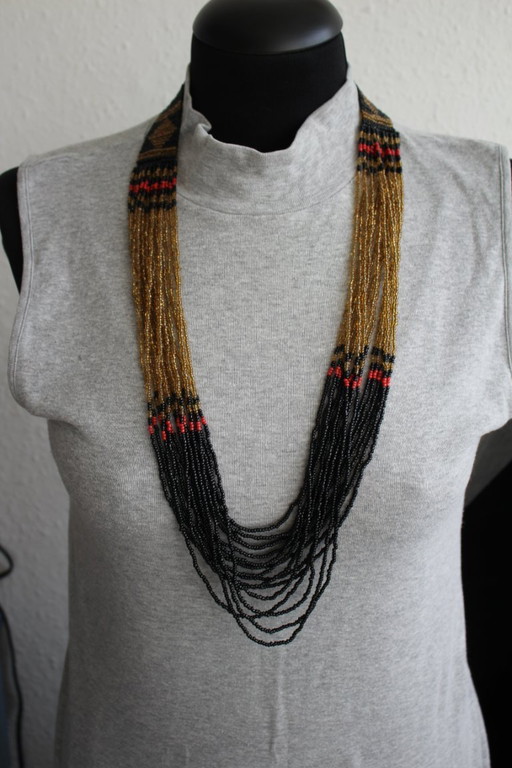 Kette Glasperlen Rocailles mehrreihig Ethno Boho Handarbeit 74 cm vintage