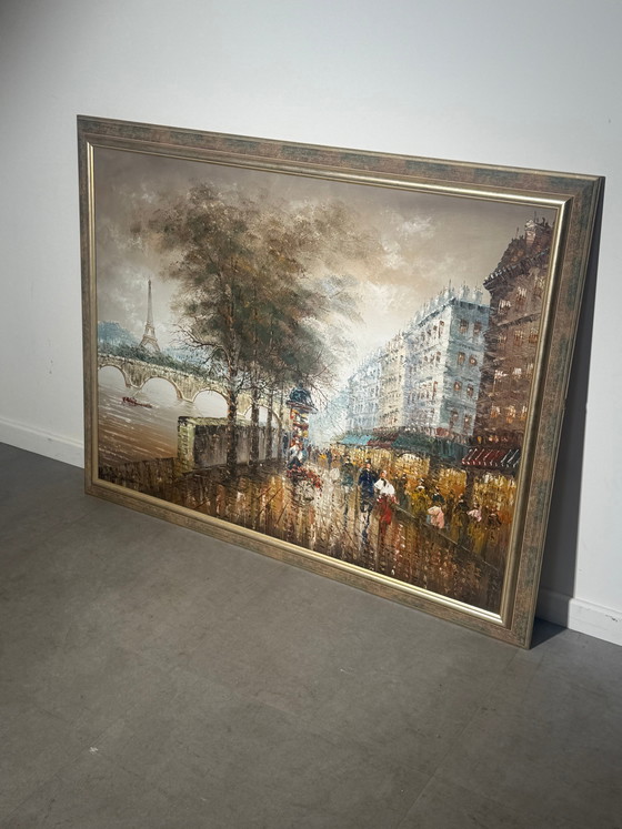 Large Paris Street Scene Oil Painting – Signed Burnett – Paintings & Drawings (photo 5 of 7)