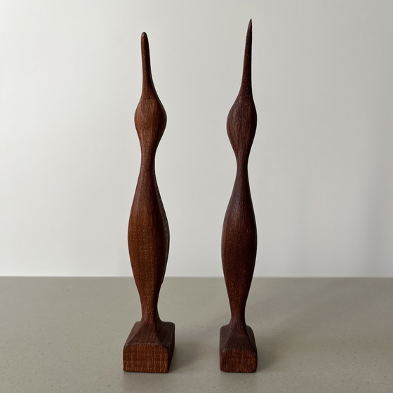 Image 1 of Pair of vintage Scandinavian bird figurines, teak, Sweden, 1960s/70s


