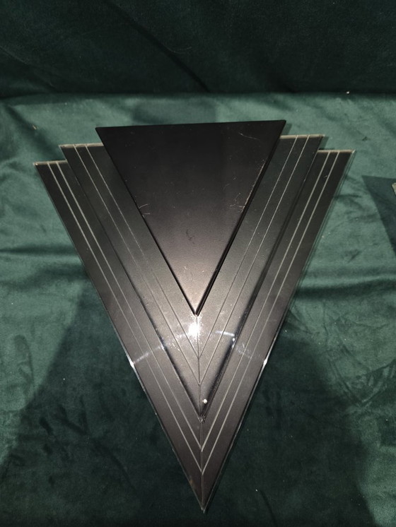 Image 1 of Set of 2 vintage triangular wall lamps – black/smoked glass – Herda design