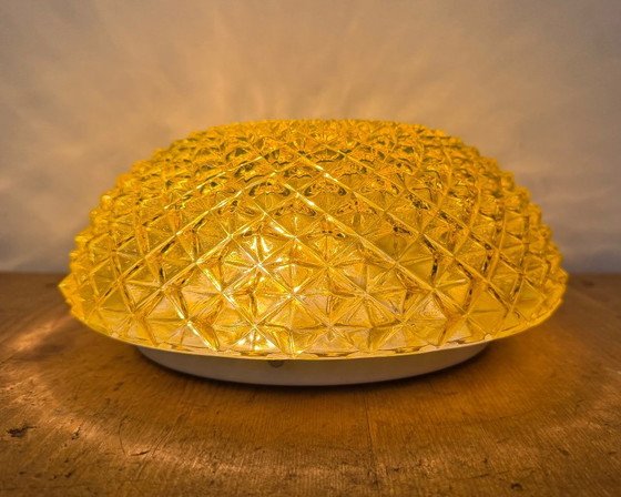 Vintage Glass Wall or Ceiling Light, 1970s, Metal, Yellow (photo 9 of 14)