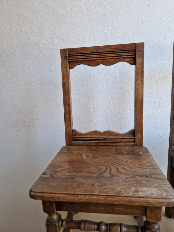 Image 1 of 2x Antique Chairs With Open Back Turned Legs Century