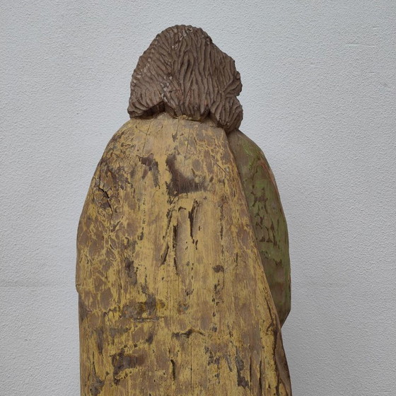 Image 1 of Life-size handmade antique wooden religious statue, saint statue, image