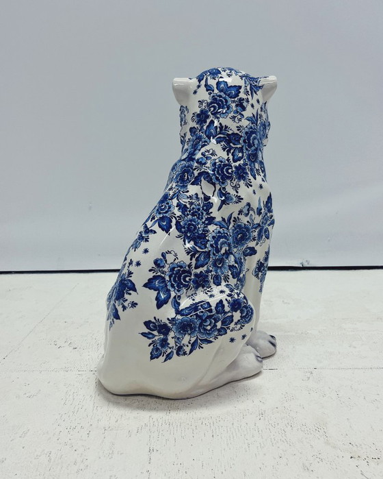 Image 1 of Sculpture de tigre en céramique - Bleu de Delft