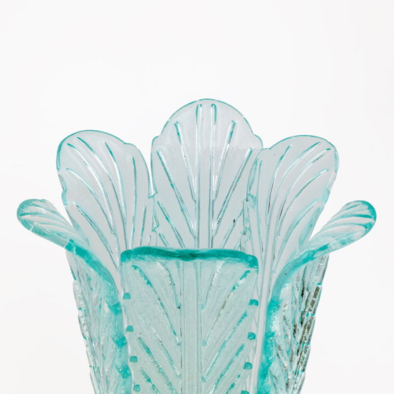 Image 1 of Mid Century Modern Messing en Murano Glas Blad Palm Tafellampen