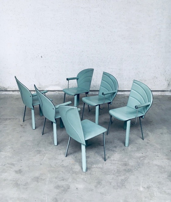 Image 1 of Postmodern Design Leather Dining Chair set by Mario Morbidelli for Naos, Italy 1980's