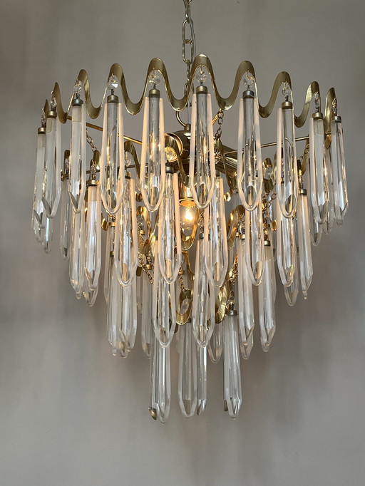 Vintage Luxueuze Art Deco Stijl 80's Kristallen Kroonluchter