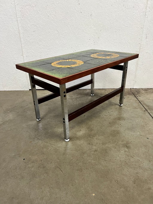 Tavolino da caffè vintage, piano in ceramica, Belgio anni '60
