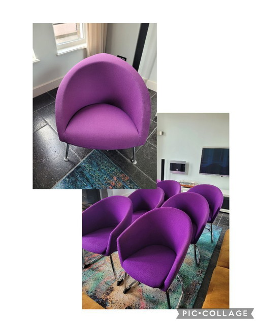 1 poltrona Artifort Hanna e 6 sedie Artifort Megan – fauteuils, Metal, Textile