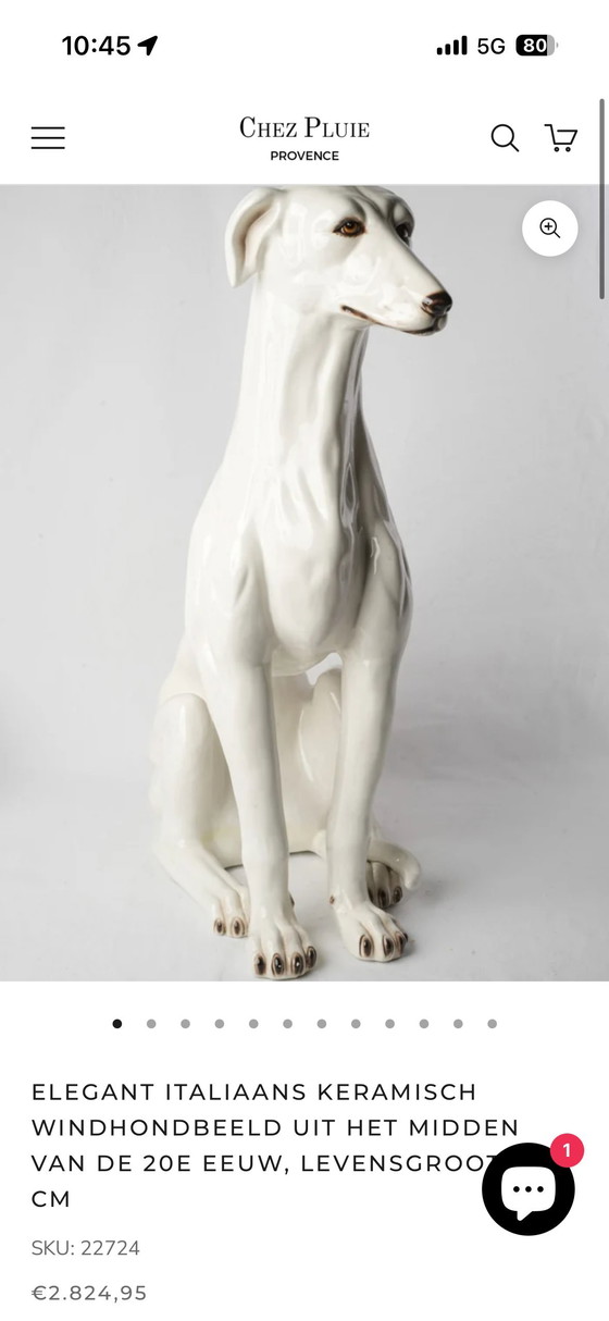 Image 1 of ELEGANT LIFE-SIZE ITALIAN CERAMIC GREYHOUND 74 CM