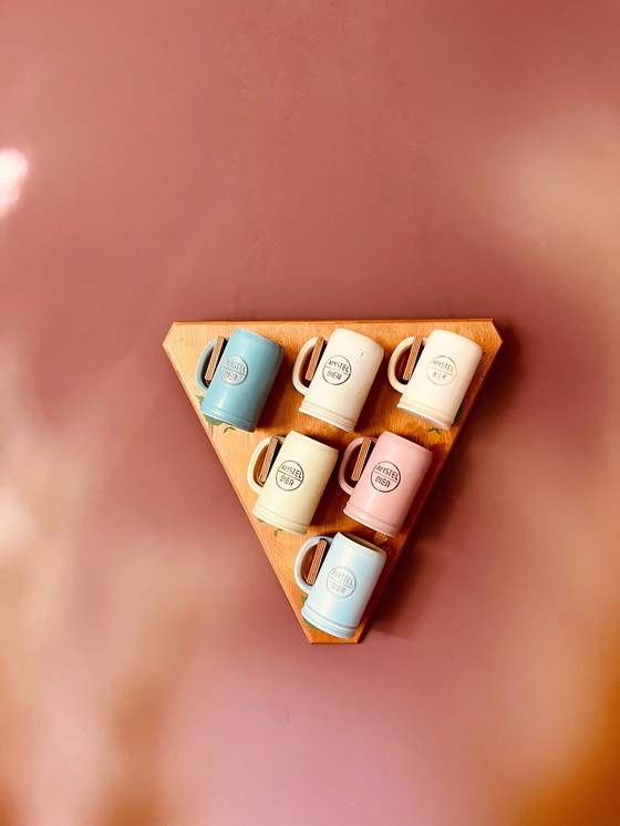 Image 1 of Vintage Amstel beer mugs + rack + box