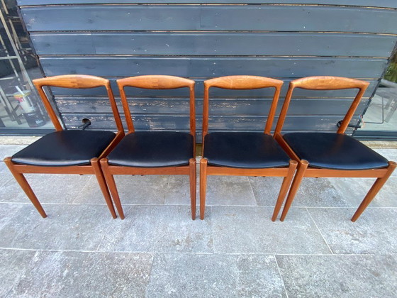 Image 1 of Set di 4 sedie scandinave Johannes Andersen Vamo Sonderborg in teak skai an60 vintage