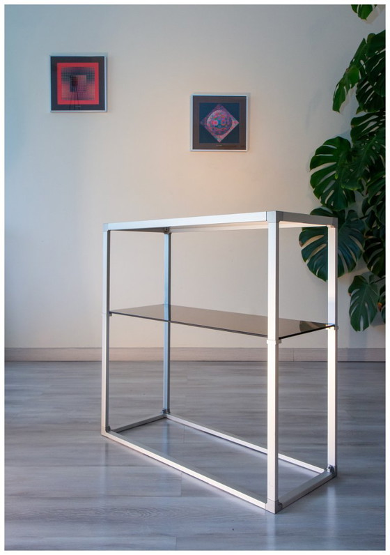 Image 1 of Aluminum and smoked glass console/shelf, 1970-80