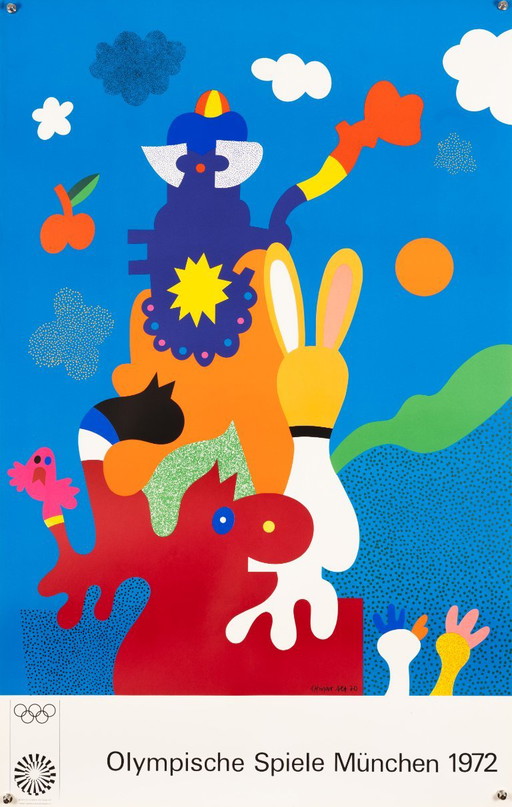 Olympia 1972 – Originele Vintage Zeefdruk Olympische Poster van Otmar Alt – Pop Art – 102x64 cm