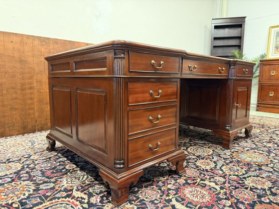 Scrivania Partnerdesk classica inglese in mogano – Scrivanie, Leather, Wood (photo 5 of 20)