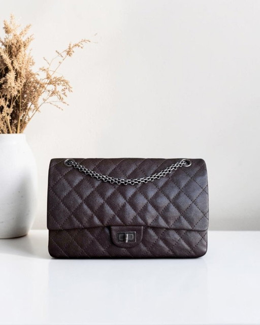 Chanel 2.55 Reissue 226 - 28 cm Gestepptes Caviar-Leder Dunkelbraun Silberne Hardware Serie 14