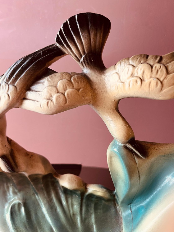 Image 1 of Art-Deco-Statue einer Frau mit Vögeln