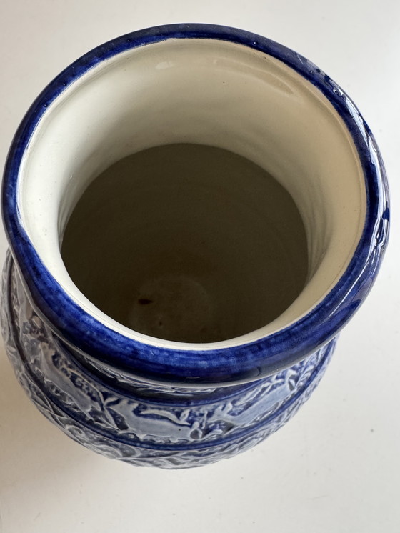 Image 1 of Grote blauwe steengoed vaas uit de jaren 60