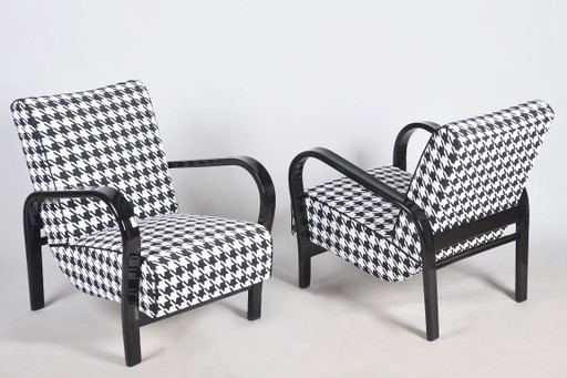 Paar gerestaureerde art-deco fauteuils, door Koželka en Kropáček, Tsjechië, jaren dertig – Textile, Wood