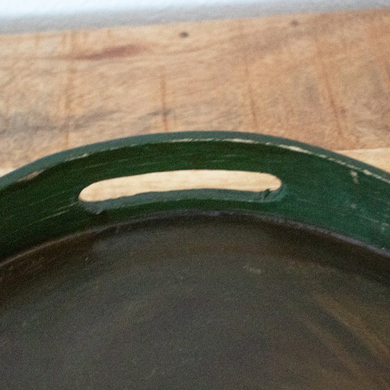 Image 1 of Vintage handbeschilderd houten dienblad met hond en duif