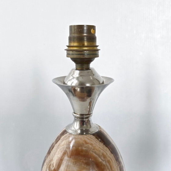 Image 1 of PAIR OF VINTAGE 1970S EGG LAMPS IN MARBLE & CHROME STEEL DLG MAISON BARBIER