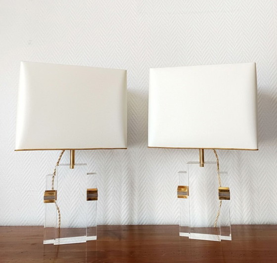 Image 1 of 2x Hollywood Regency Plexiglas Lampen 1970