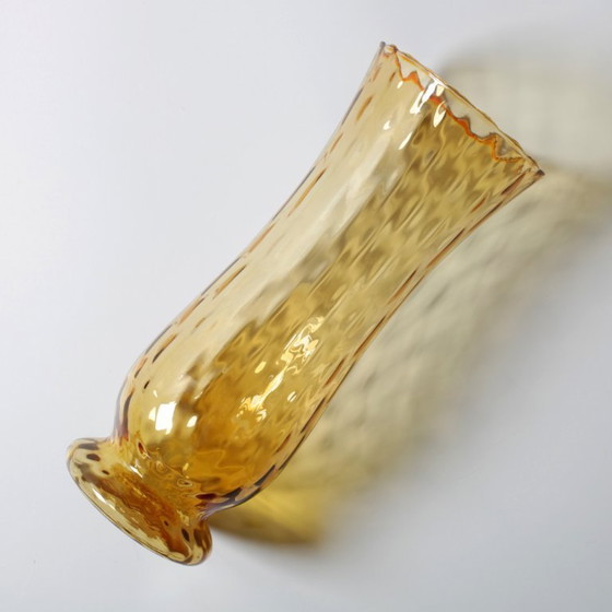 Image 1 of Mid-century Large Stylish Amber Glass Flower Vase / Empoli / Italy / 1970s