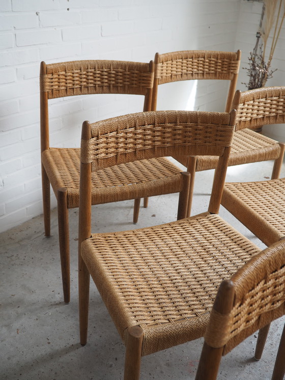 Image 1 of 6x chaises de salle à manger danoises en chêne et cordon de papier - années 1960