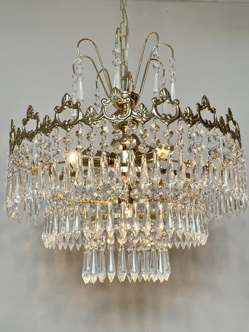 Vintage Italian crystal chandelier pendant lamp with icicle points