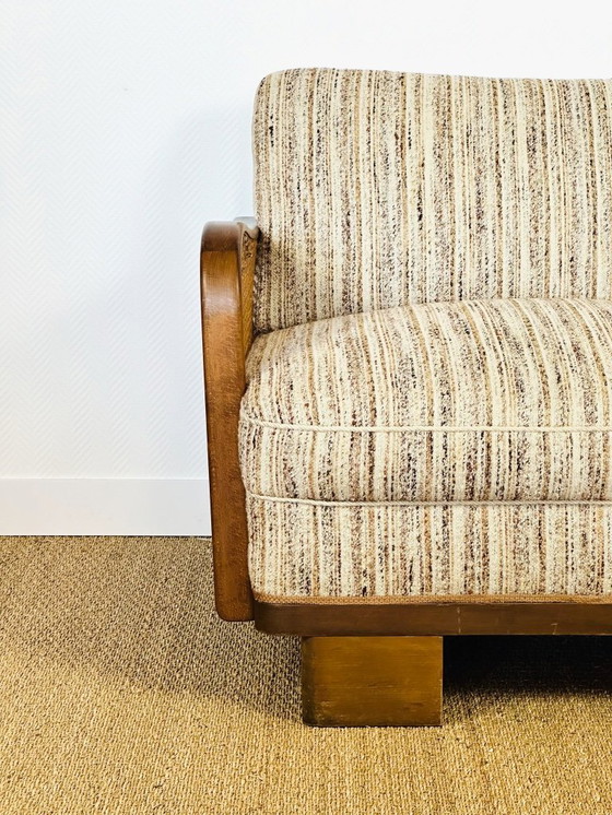 Image 1 of Vintage Art Deco woonkamerset van gebogen hout en riet, 1950, set van 3