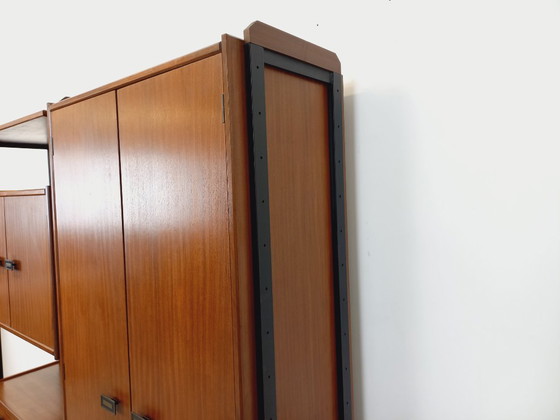 Image 1 of Vintage Italian teak and metal double modular bookshelf from the 60s