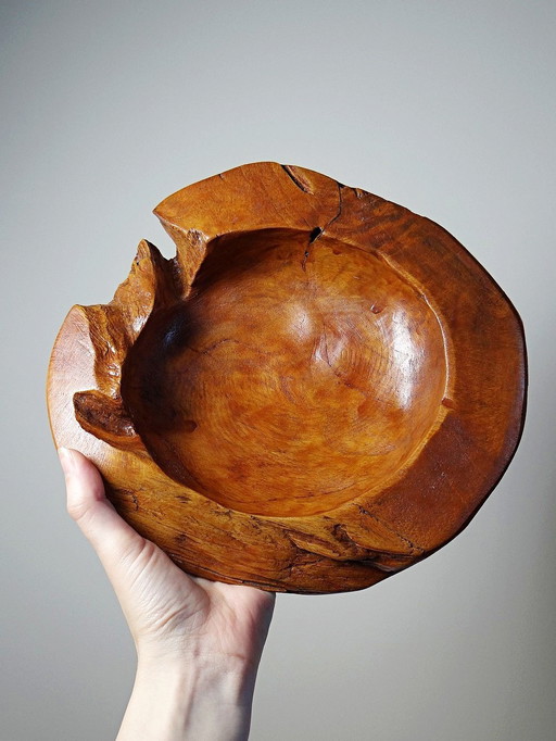 Grote Italiaanse Teak houten schaal of lege zak 60-70er jaren