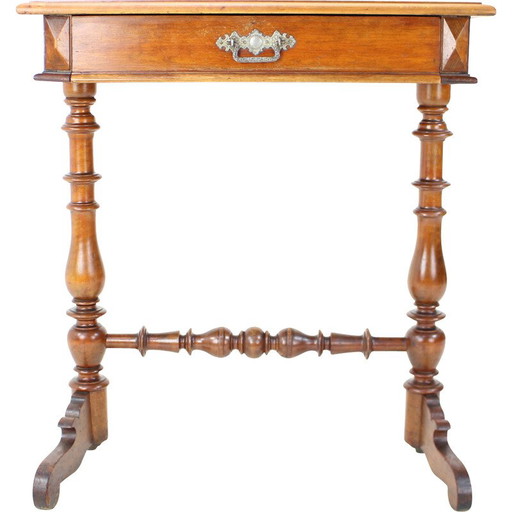 Tavolo da cucito d'epoca in legno massello e impiallacciato, 1895