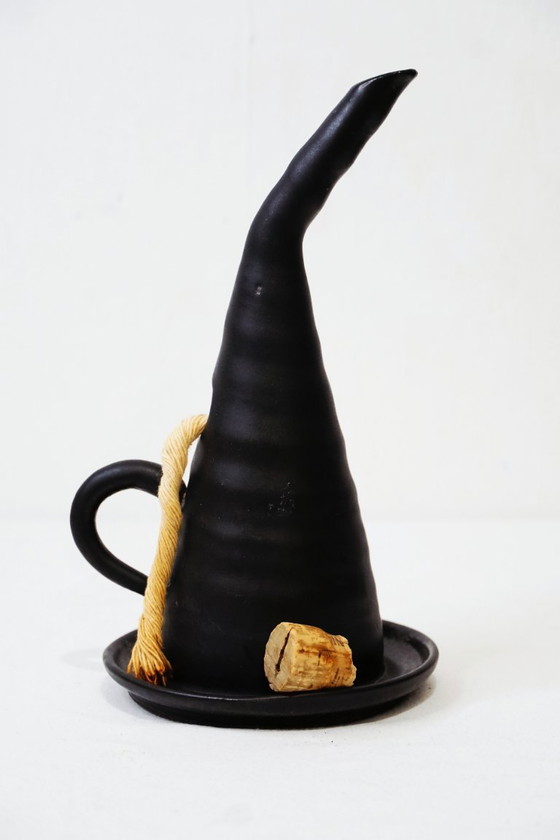 Image 1 of Lampada a olio in ceramica da studio firmata unica (1981) – Arte brutalista nera