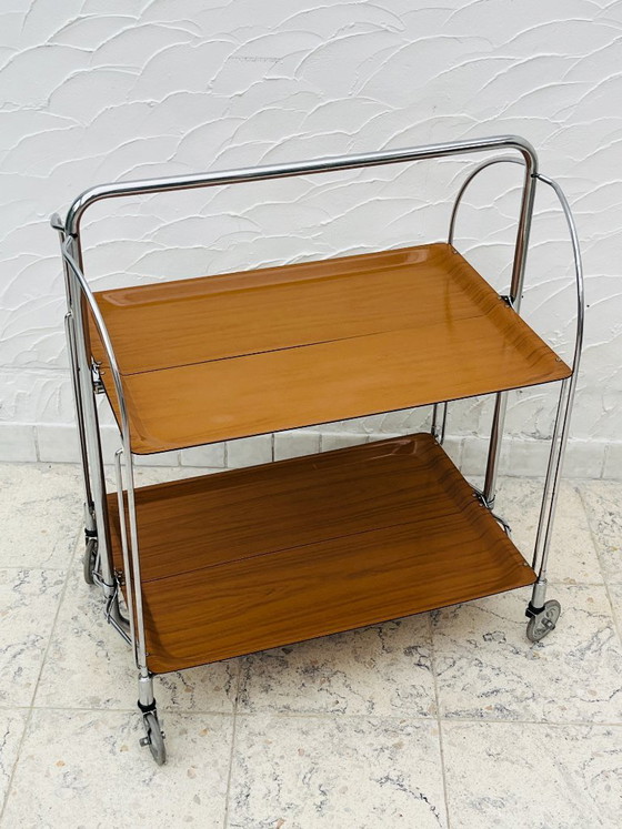 Carrello di servizio pieghevole Bremshey Dinett in cromo vintage e legno – Carrelli bar, Chrome (photo 9 of 16)