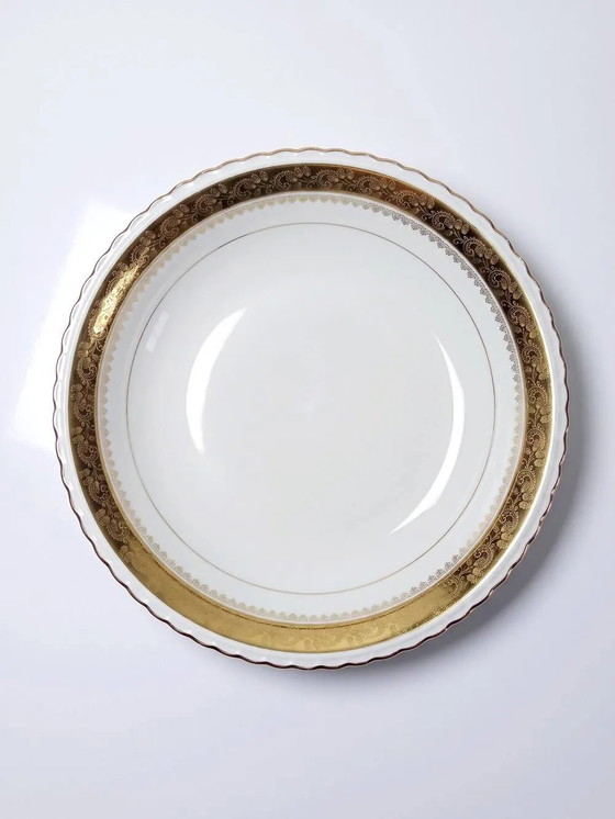 Vintage deep plate in gilded Limoges porcelain, ADP L Royal – Crockery, Gold (photo 2 of 12)