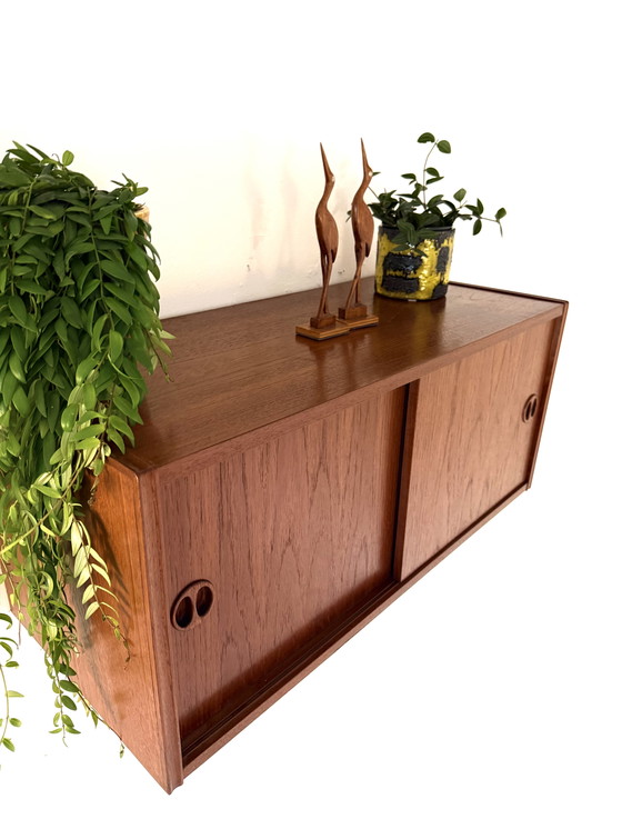 Image 1 of Vintage Danish floating teak wall cabinet '60