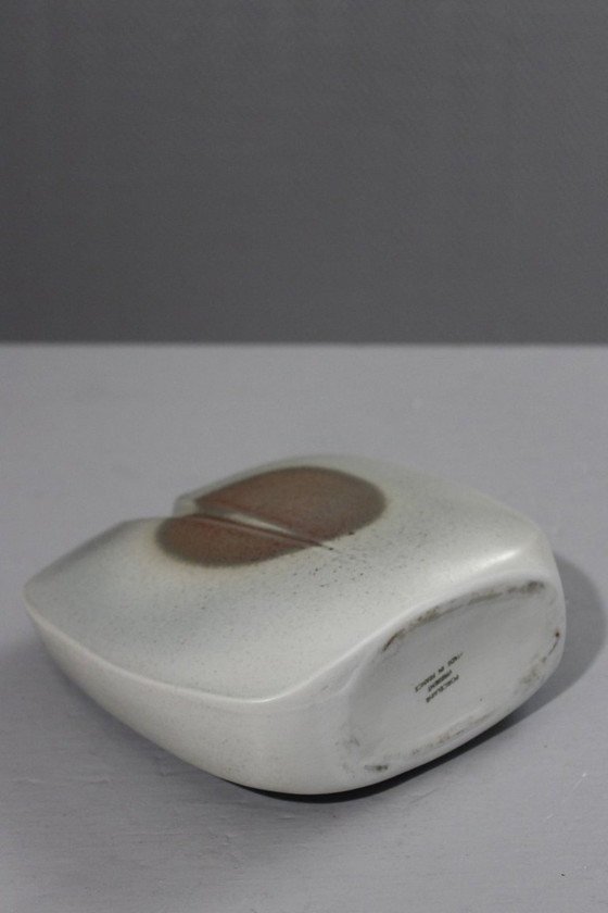 Image 1 of Porcelana Virebent - Jarrón con forma de lente y decoración abstracta, diseño modernista, década de 1970