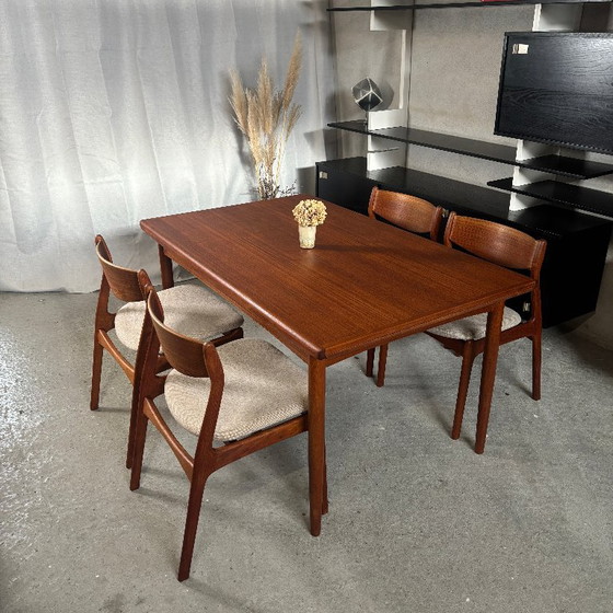 4 Teak Dining chairs by P.E. Jørgensen for Farsø, P. E. Jørgensen for Farsø, Wood, Textile, Brown (photo 2 of 11)