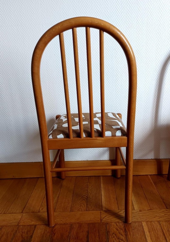 Image 1 of 3 sedie in pino e tessuto in stile vintage