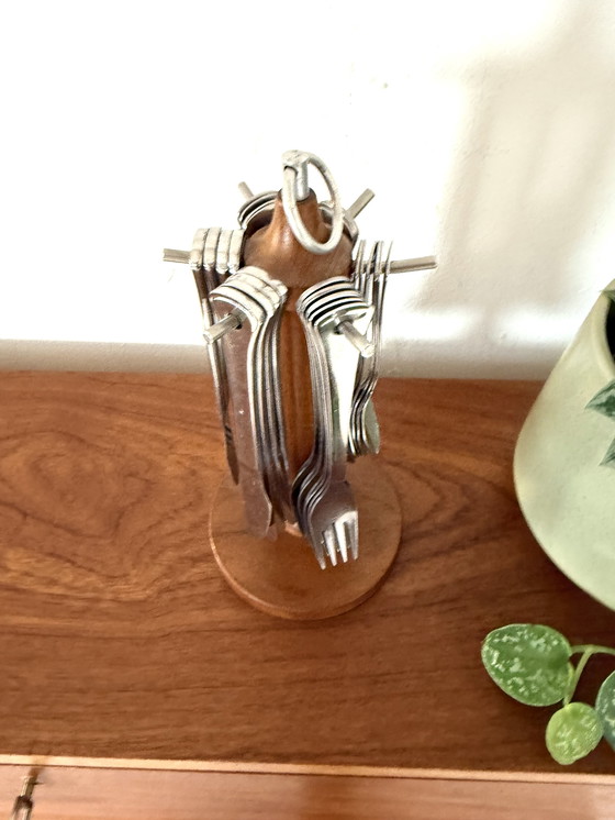 Image 1 of Vintage Danish teak spindle pantry cutlery '60