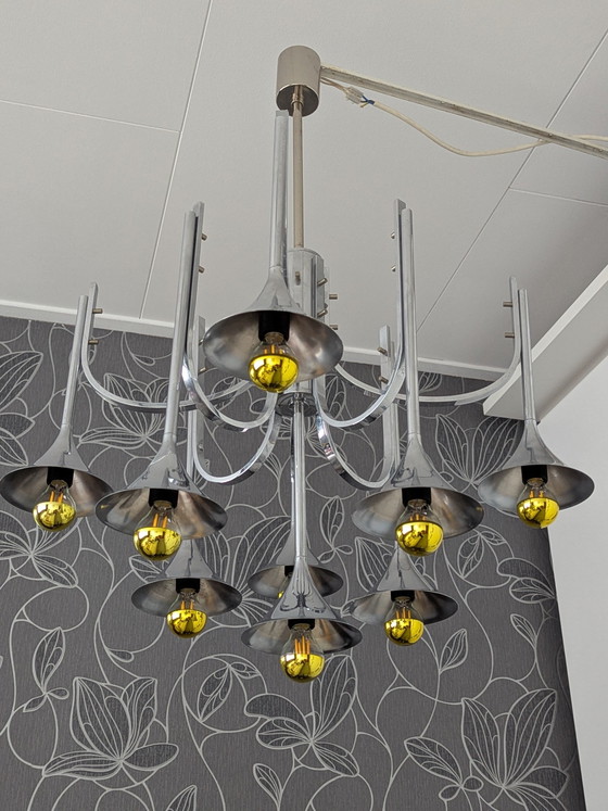 Trumpet Lamp Vintage Design Goffredo Reggini – Pendant lamps, Chrome, Metal (photo 4 of 10)