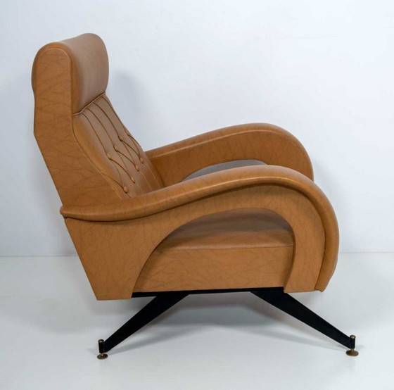 Image 1 of Sillón de cuero italiano de mediados de siglo, estilo Marco Zanuso, década de 1970